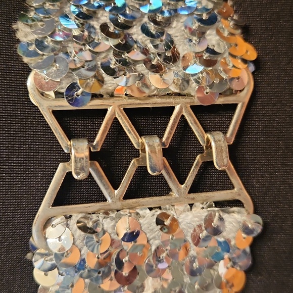 Vintage Silver Sequin Stretch Belt - Picture 5 of 7